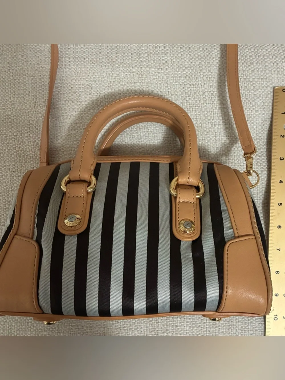 Henri Bendel EUC Mini Stripe Nylon & Leather Crossbody / Satchel Bag @9”x 7” - Picture 12 of 16